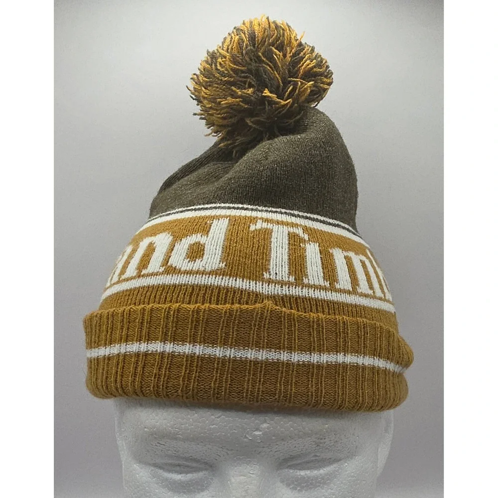 Timberland Brown Wheat Logo Knit Pom Beanie Hat Youth OSFM